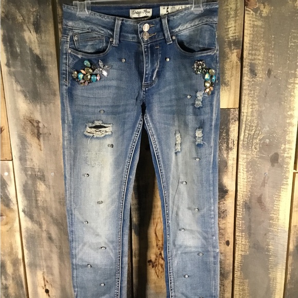 Indigo Rein distressed and embellished jeans juniors/teens size 5 - Picture 2 of 11
